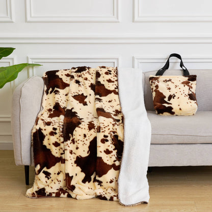 Rodeo Brown Cow Print Sherpa Throw Blanket & Tote Bag Set