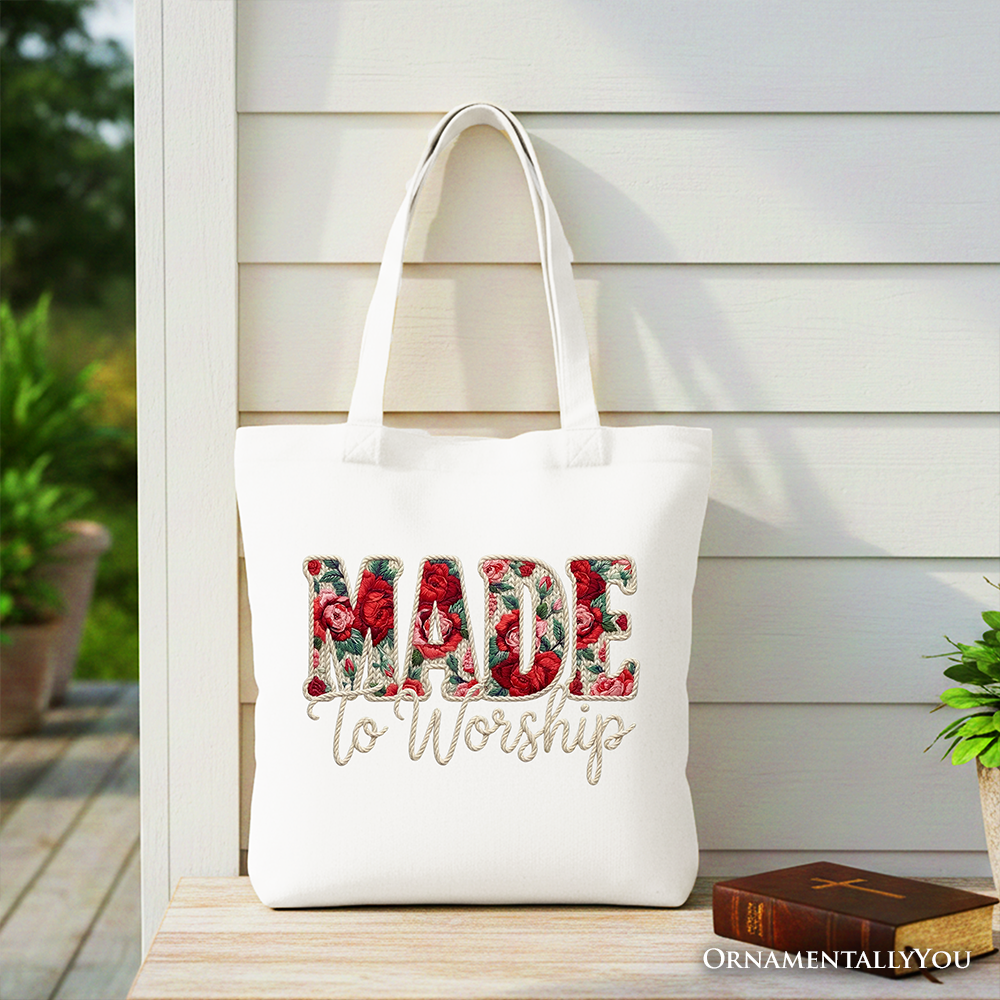Made to Worship Printed Faux Yarn Crochet Christian Tote Bag