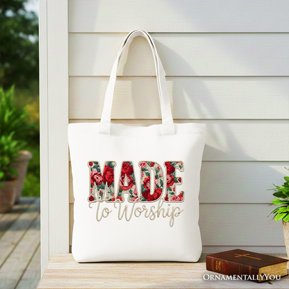 Made to Worship Printed Faux Yarn Crochet Christian Tote Bag