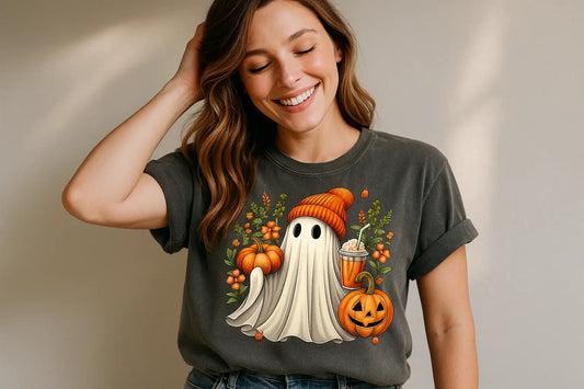 Ghost and Pumpkins Design T-Shirt Bella Canvas