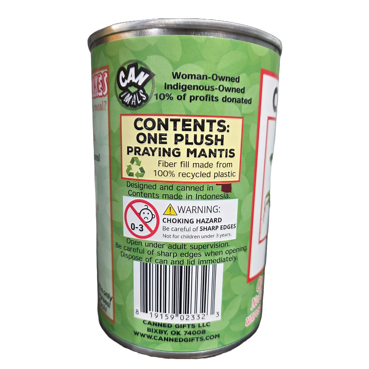 Canned Praying Mantis - Bug Insect Plush Gift in Can w/Jokes