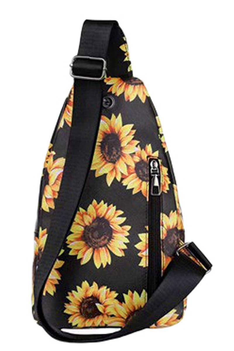 Sunflower Floral Vegan Leather Sling Bag
