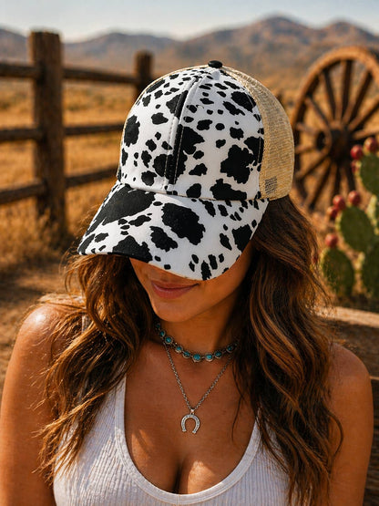 COW PRINT WESTERN  BASEBALL HAT MESH CAP
