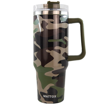 GREEN CAMO TUMBLER CUP W/HANDLE