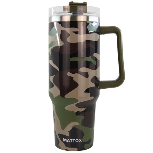 GREEN CAMO TUMBLER CUP W/HANDLE