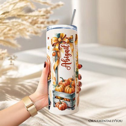 Pumpkin Season Tumbler with Lid and Stainless-Steel Straw, Fall Sunflower