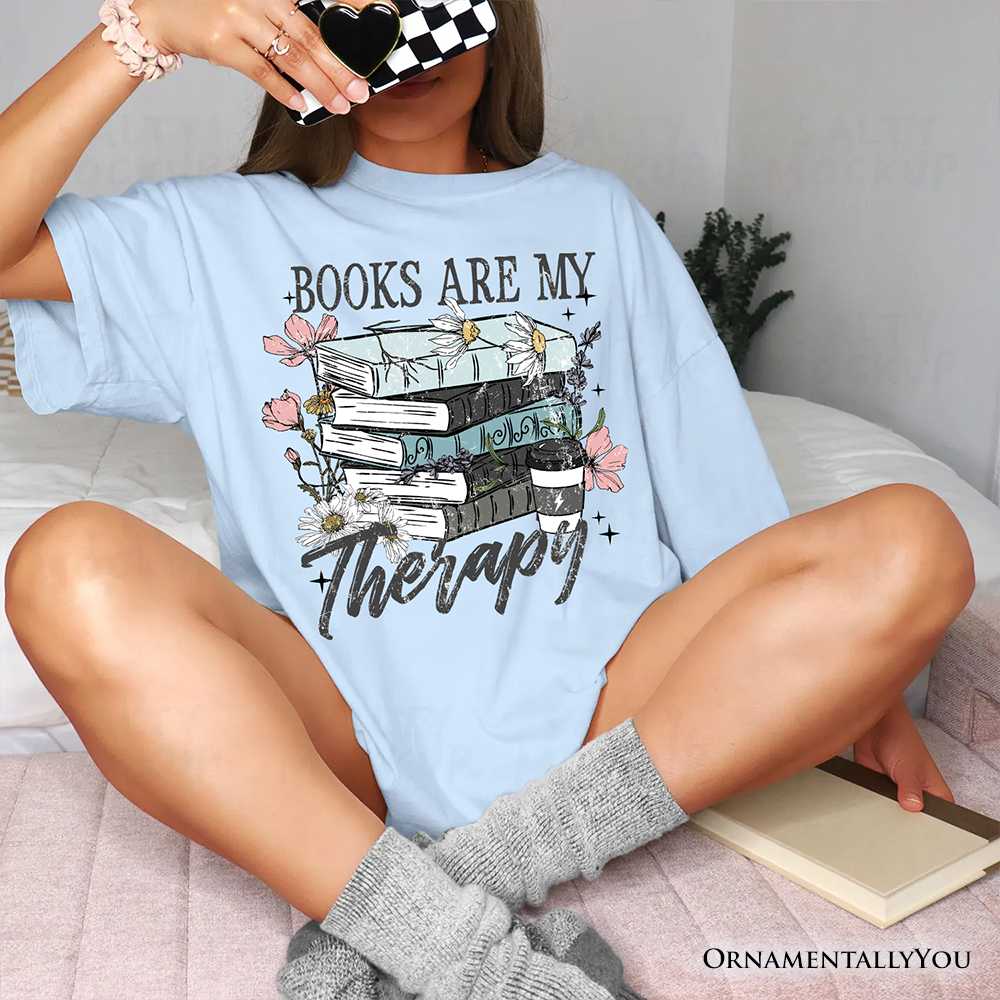 Books Are My Therapy Floral Vintage T-Shirt, Bookworms Tee