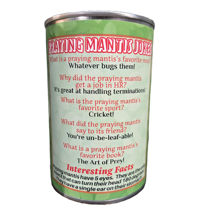 Canned Praying Mantis - Bug Insect Plush Gift in Can w/Jokes