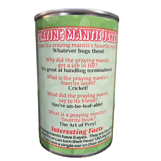 Canned Praying Mantis - Bug Insect Plush Gift in Can w/Jokes