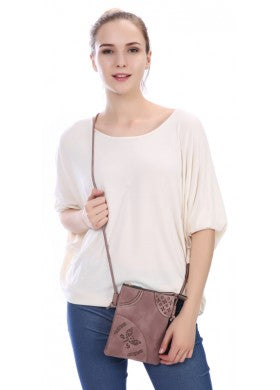 BUTTERFLY LASER CUT ROSE COLORED CROSSBODY