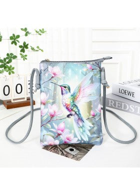 HUMMINGBIRD & PINK FLOWERS CROSSBODY