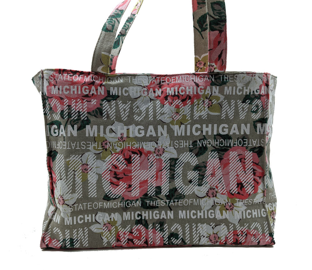 MICHIGAN GREY/PINK FLORAL MEDIUM PURSE