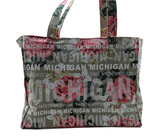 MICHIGAN GREY/PINK FLORAL MEDIUM PURSE