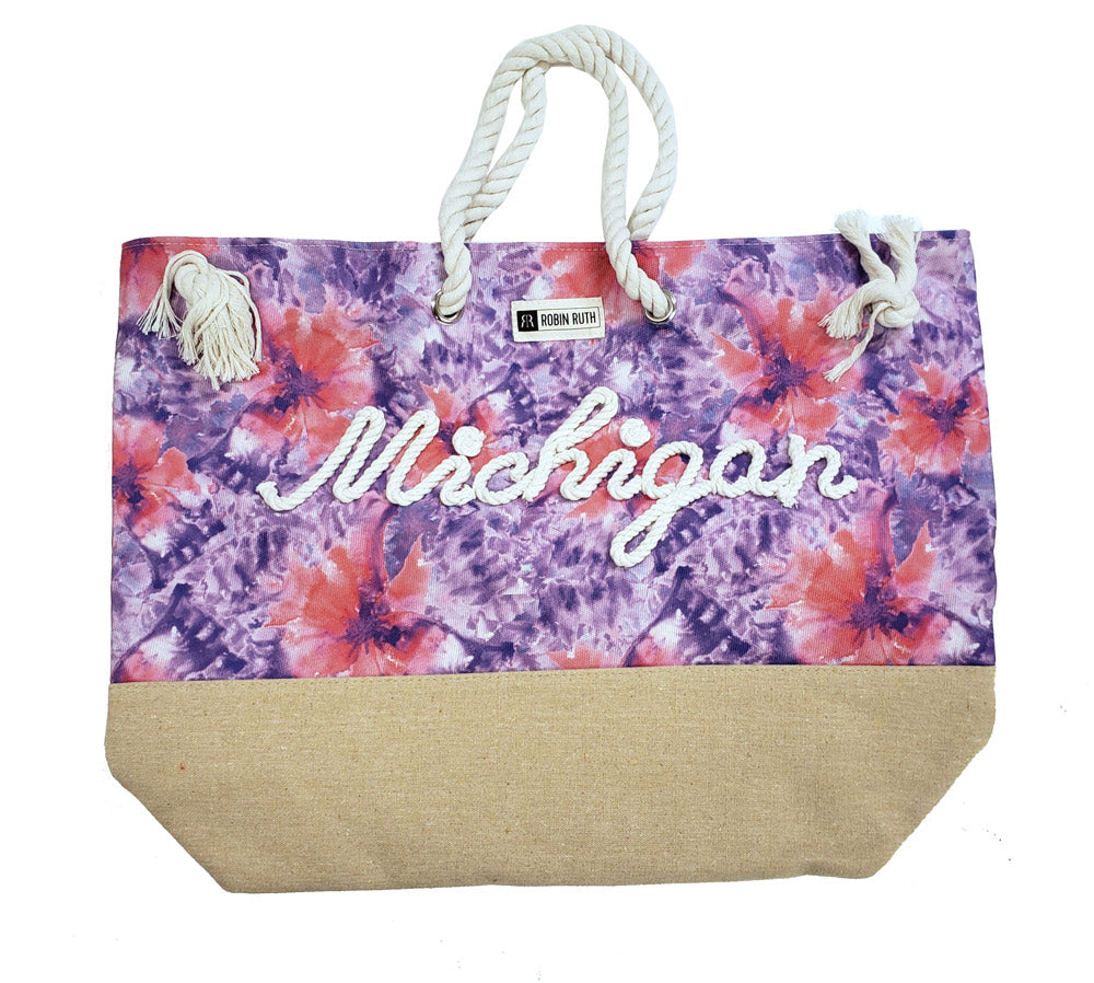 MICHIGAN PURPLE FLORAL BEACH BAG